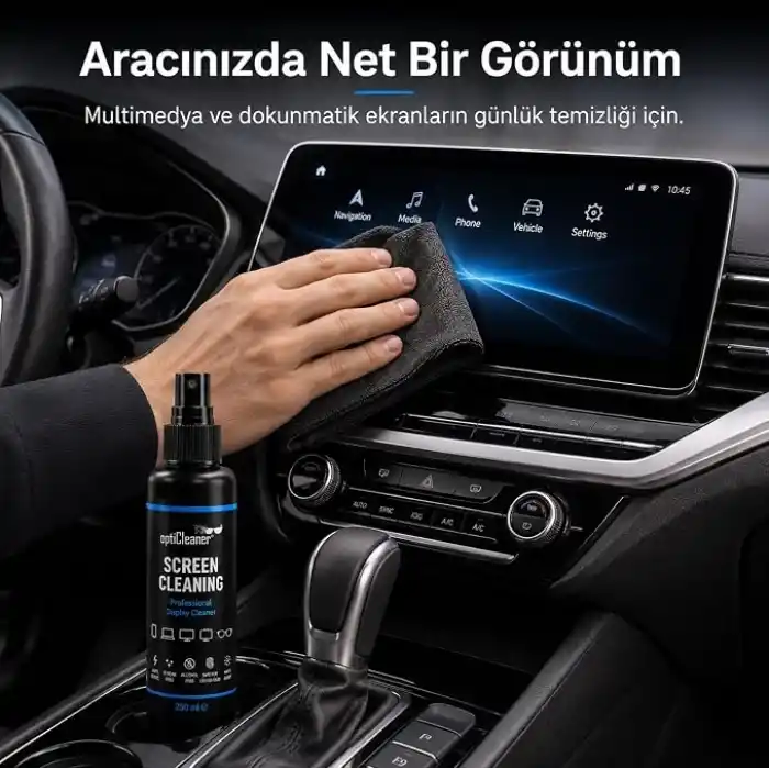 Ekran Temizleme Seti, 250 ml Sprey, Büyük Mikrofiber Bez ve 15 × 18 cm Gözlük Bezi, Laptop, TV, Monitör, Telefon, Tablet, Araç Ekranı ve Lensler İçin