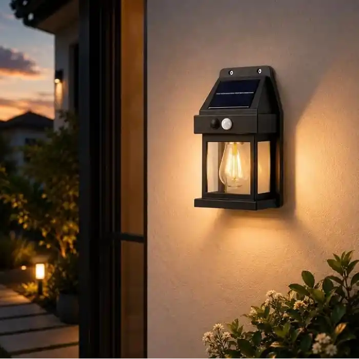 Orret Home Güneş Enerjili Solar Duvar Lambası, Ampul Görünümlü Sıcak Işık, Hareket Sensörlü IP65 Dış Mekan Aplik, Bahçe Balkon Teras Kapı Giriş Aydınlatma