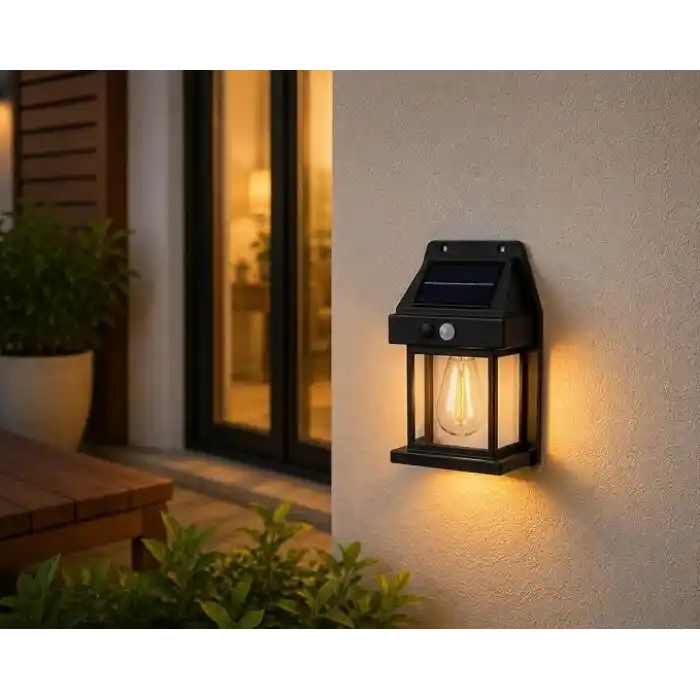 Orret Home Güneş Enerjili Solar Duvar Lambası, Ampul Görünümlü Sıcak Işık, Hareket Sensörlü IP65 Dış Mekan Aplik, Bahçe Balkon Teras Kapı Giriş Aydınlatma