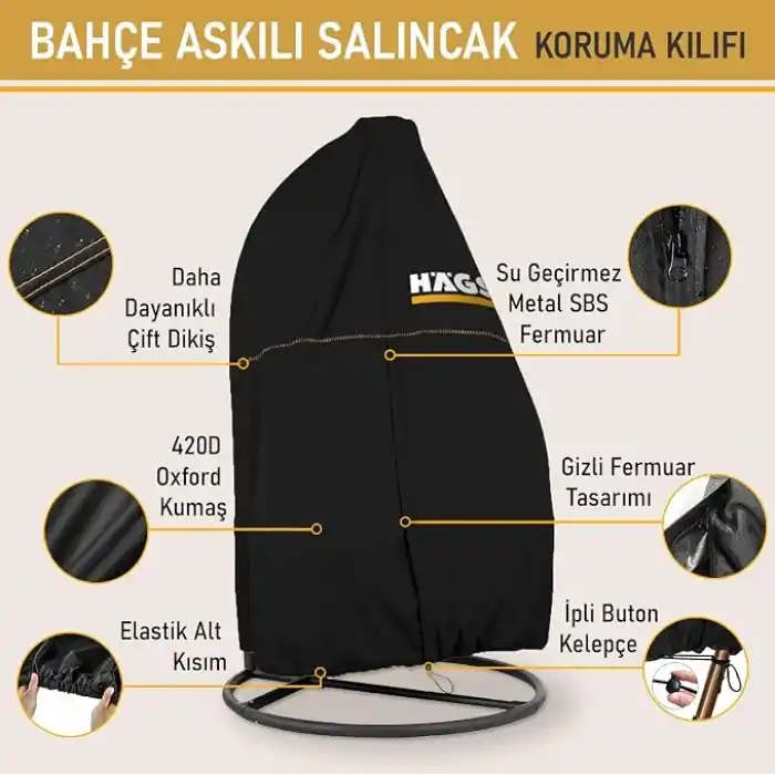 HAEGS Bahçe Salıncağı Örtüsü, Rattan Salıncak Koltuk Koruma Kılıfı Brandası, Hamak Sandalye Dış Mekan Su Geçirmez Mobilyası Koruyucu Örtü - Çift Kişilik, 230 x 200cm