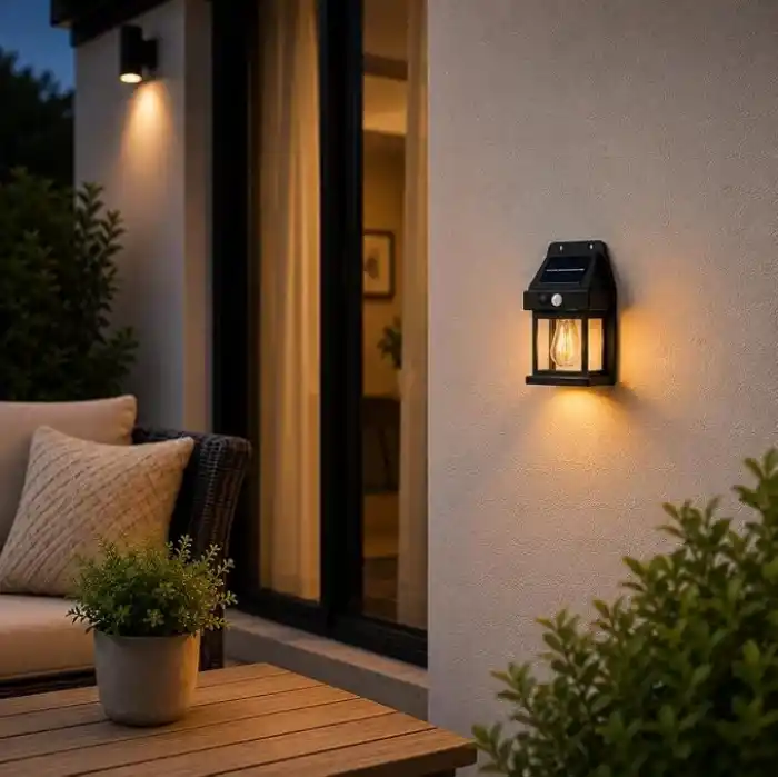 Orret Home Güneş Enerjili Solar Duvar Lambası, Ampul Görünümlü Sıcak Işık, Hareket Sensörlü IP65 Dış Mekan Aplik, Bahçe Balkon Teras Kapı Giriş Aydınlatma