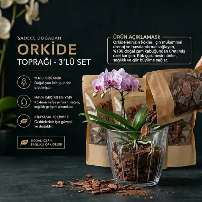 ZEVLİ Organik Orkide Toprağı 3 LT (3 Adet Premium 1 LT Paket)%100 Doğal Çam Kabuğu
