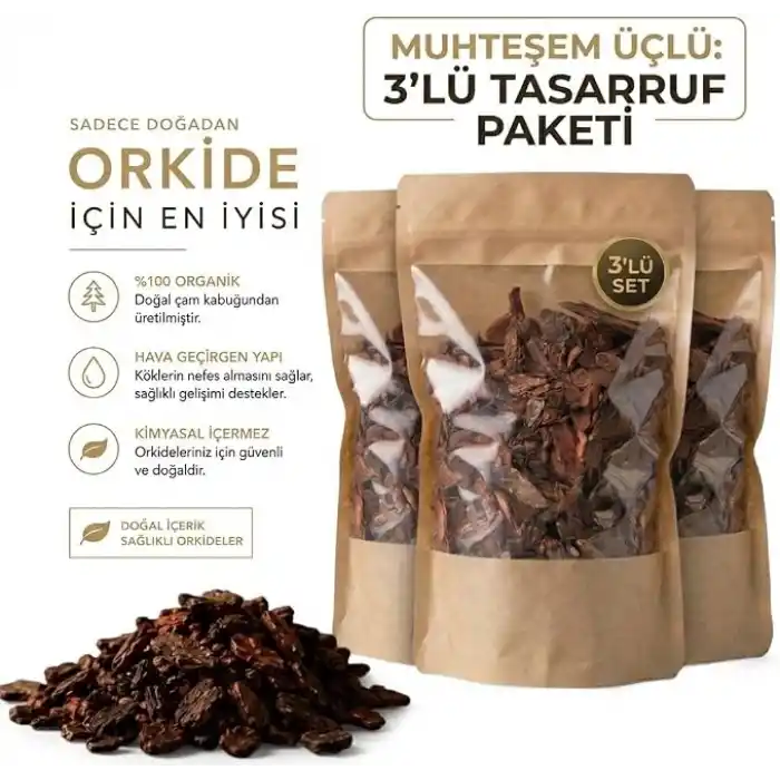 ZEVLİ Organik Orkide Toprağı 3 LT (3 Adet Premium 1 LT Paket)%100 Doğal Çam Kabuğu
