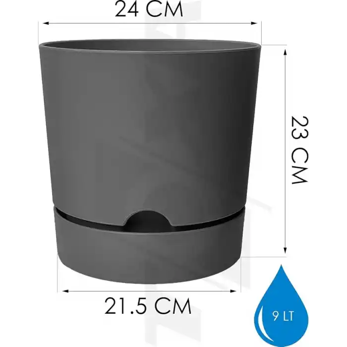 ToXA Begonya Saksı Tabaklı Drenajlı Mat Plastik Çiçek Saksısı (1 Adet, 9 Litre, 25cm, Gri)