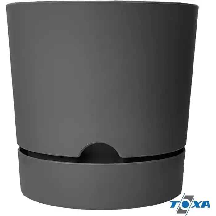 ToXA Begonya Saksı Tabaklı Drenajlı Mat Plastik Çiçek Saksısı (1 Adet, 9 Litre, 25cm, Gri)