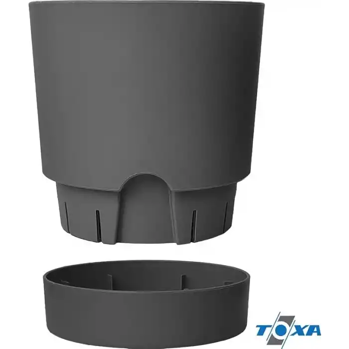 ToXA Begonya Saksı Tabaklı Drenajlı Mat Plastik Çiçek Saksısı (1 Adet, 9 Litre, 25cm, Gri)