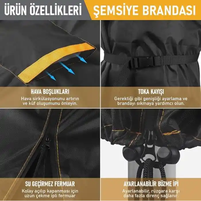 Haegs Bahçe Şemsiye Kılıfı, Veranda Parasol Konsol Şemsiyesi Brandası, Koruma Örtüsü, Su Geçirmez, Hava Koşullarına Dayanıklı Bahçe Gölgelik Güneşlik Örtüsü (280-30/81/46 cm) Siyah