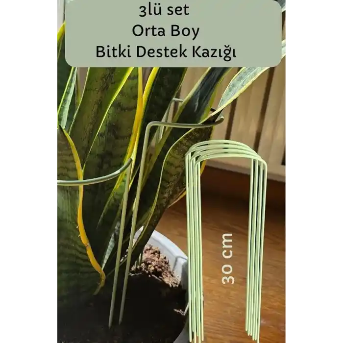 Bitki Destek Kazığı 3’lü Set (6 Adet) – Orta Boy Metal Bitki Destek Aparatı, Saksı ve Çiçekler İçin, Yeşil