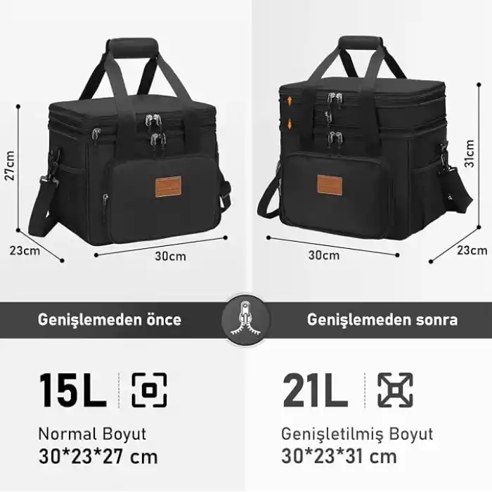 HAEGS Körüklü Termal Termos Çanta, Çift Bölmeli, Genişleyebilen Soğuk Sıcak Tutucu Yalıtımlı Beslenme Çantası, Soğutucu Buzluk Yemek Taşıma Çantası