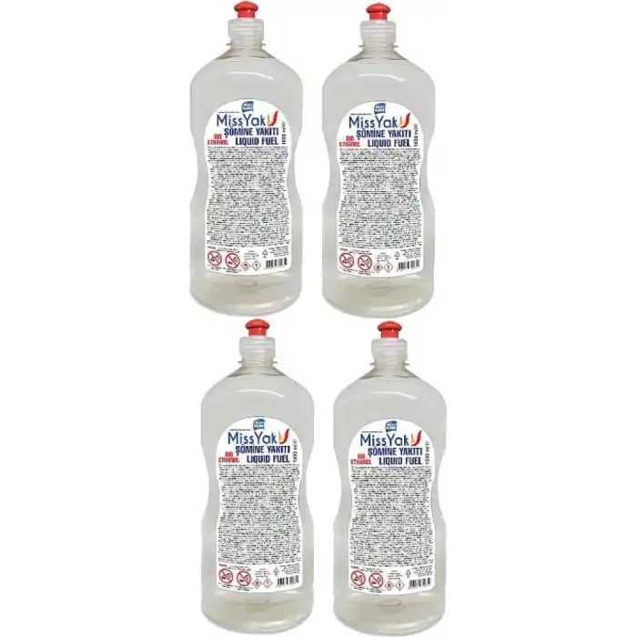 MissYak BioEtanol Ocak Sıvı Yakıt 1 Litre x 4 Adet Kokusuz Dumansız Çevre Dostu Şömine Yakıtı