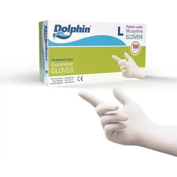 Dolphin Pudralı Lateks Eldiven 100 adet L beden