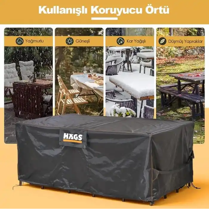 Haegs Bahçe Mobilyası Örtüsü, 240-180-100cm, Ağır Hizmet Oxford Kumaş, Su Geçirmez, Dış Mekan Veranda Masa Örtüsü, Havalandırmalı Masa ve Sandalye Koruma Kılıfı Siyah