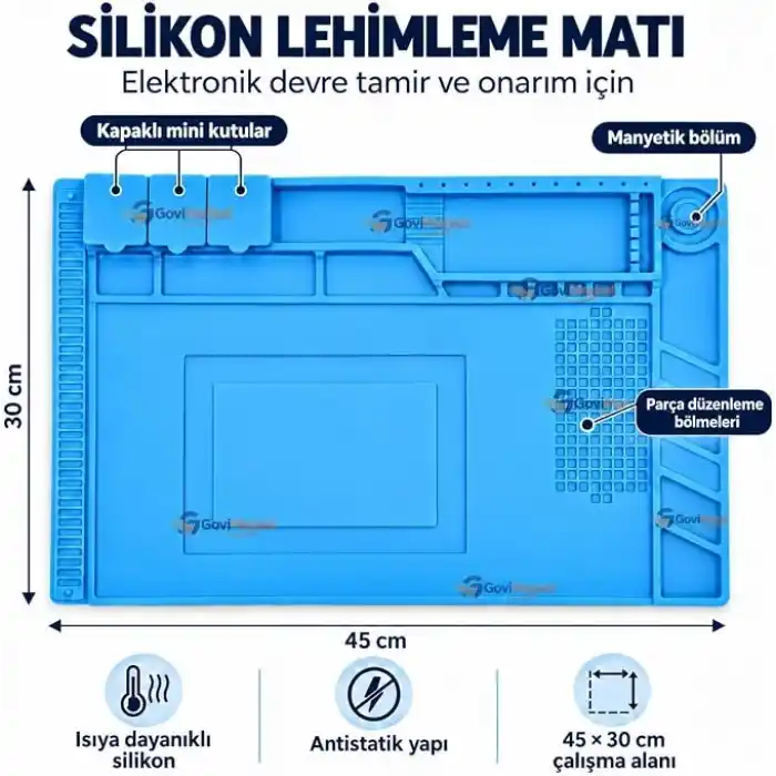 Elektronik Devre Lehimleme Telefon Tamir ve Onarım Matı, Isıya Dayanaklı Özel kapaklı bölmeli Silikon Matı (450X300mm)