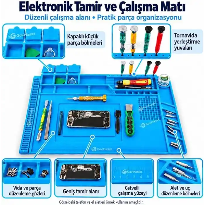 Elektronik Devre Lehimleme Telefon Tamir ve Onarım Matı, Isıya Dayanaklı Özel kapaklı bölmeli Silikon Matı (450X300mm)