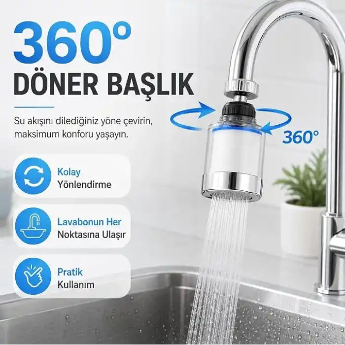 SOGUD Filtreli Musluk Başlığı Seti Beyaz - 360° Döner Su Tasarruflu Perlatör Aparatı - Arıtmalı Kireç Önleyici Mutfak Banyo Lavabo Ucu - Krom Kaplama Yüksek Basınçlı Model - 3 Yedek Filtreli