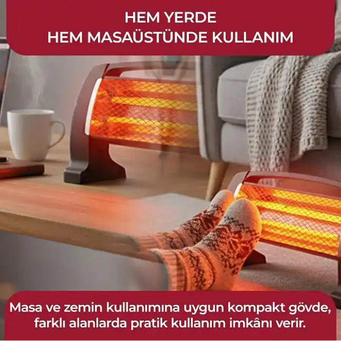 Sinbo SFH-3399 1000W (2x500W) Quartz Isıtıcı | 2 Kademeli Isı Ayarlı, Devrilme Emniyetli, Masa ve Yer Tipi Hızlı Isıtıcı