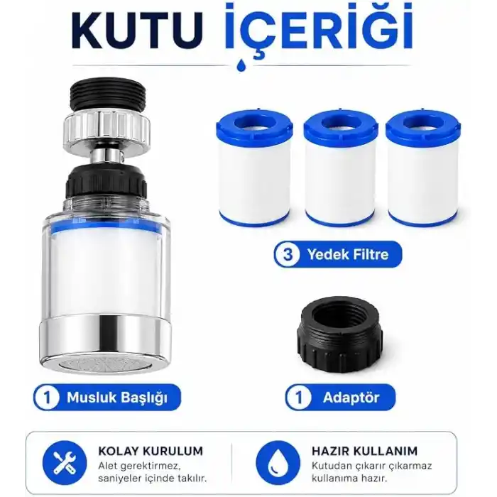 SOGUD Filtreli Musluk Başlığı Seti Beyaz - 360° Döner Su Tasarruflu Perlatör Aparatı - Arıtmalı Kireç Önleyici Mutfak Banyo Lavabo Ucu - Krom Kaplama Yüksek Basınçlı Model - 3 Yedek Filtreli