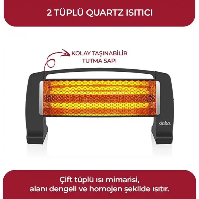 Sinbo SFH-3399 1000W (2x500W) Quartz Isıtıcı | 2 Kademeli Isı Ayarlı, Devrilme Emniyetli, Masa ve Yer Tipi Hızlı Isıtıcı