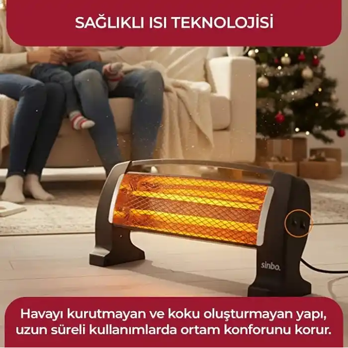 Sinbo SFH-3399 1000W (2x500W) Quartz Isıtıcı | 2 Kademeli Isı Ayarlı, Devrilme Emniyetli, Masa ve Yer Tipi Hızlı Isıtıcı