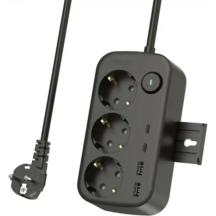 SMAYLİNG 3lü Priz + 4 USB (2 Type-C + 2 USB-A) Çoklayıcı | Duvara Monte Edilebilir, Aç/Kapa Anahtarı, Akım & Kısa Devre Koruma, Yüksek Güç