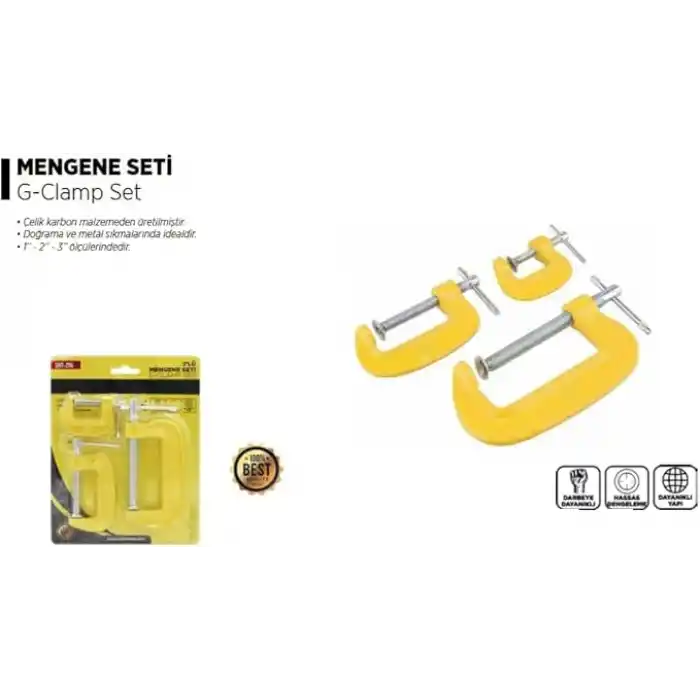 Jouis Mengene Seti 3’lü Mini C Tipi İşkence Mengenesi – 25 mm, 50 mm, 75 mm | Karbon Çelik Gövde, Döküm Metal Sıkıştırma Aparatı | Ahşap, Metal, Hobi ve Atölye Kullanımı İçin