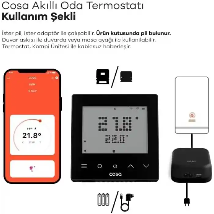 Cosa Akıllı Oda Termostatı Kablosuz Kombi Kontrolü v5 Wi-Fi