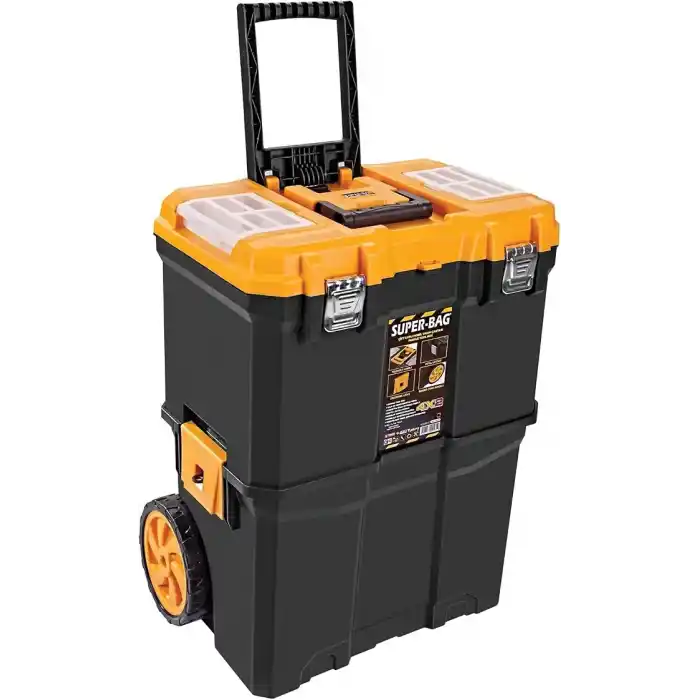 Super Bag Çift Katlı Tekerlekli Takım Çantası, Çekilebilir Saplı Modüler Alet Kutusu, Üst Organizer Bölmeli, Büyük Hacimli Depolama Çantası ASR5039