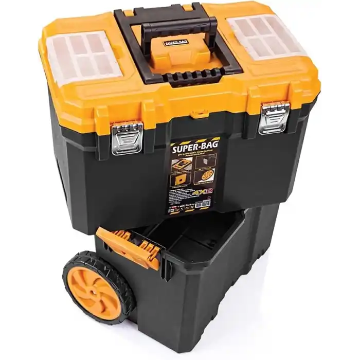 Super Bag Çift Katlı Tekerlekli Takım Çantası, Çekilebilir Saplı Modüler Alet Kutusu, Üst Organizer Bölmeli, Büyük Hacimli Depolama Çantası ASR5039