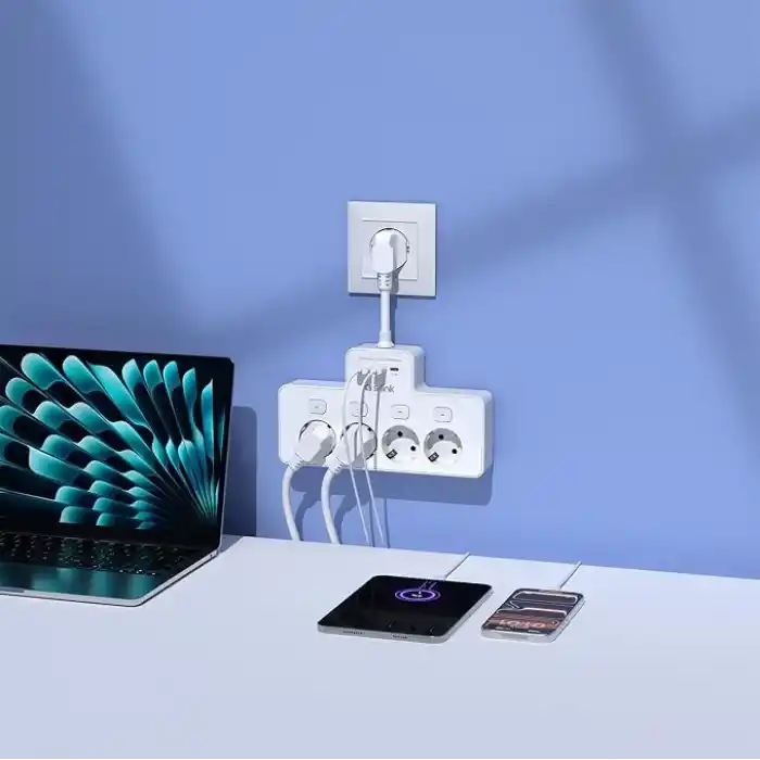 S-link PRZ08 Beyaz 4 Soketli 15cm 1 USB 2 Type-C PD20W Tam Bakır Kablolu Akım Korumalı Priz