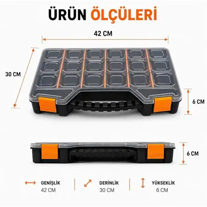 Orret Home XL Boy Çok Amaçlı Organizer Kutu, Ayarlanabilir Bölmeli Vida Somun Dübel Kutusu, Takı Boncuk Toka Hobi Organizeri, Takım Çantası, Şeffaf Kapaklı Taşıma Kutusu (XL)