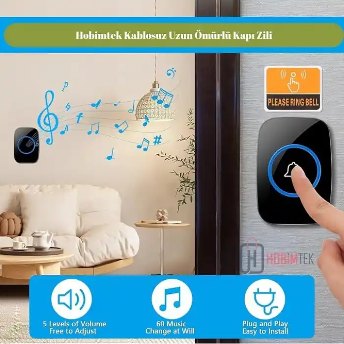 Ht-28 Kablosuz Kapı Zili Uzaktan Kumandalı 300 Metre Yüksek Sesli 110dB LED Işıklı Tak Çalıştır Zil