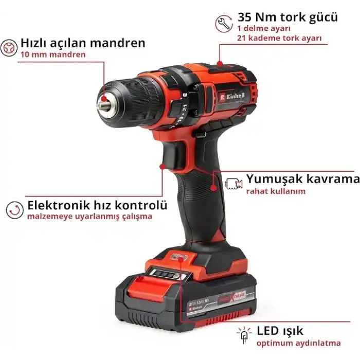Einhell Akülü Vidalama TC-CD 18/35 Li (1x1,5 Ah) 4513914
