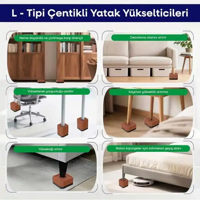 TİNEKE Robot Süpürge Mobilya Ayağı Ve Dolap Yükseltici Ayak Kaydırmaz Ve Yükseltici 4Lü KAHVERENGİ KARE (4 CM)