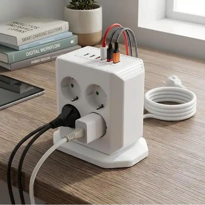 Hasuba Dik Priz Kulesi Vertical Smart Power Socket - Akım Korumalı, 2500W Çoklu Priz Çoklayıcı, 8 EU Priz Girişi ve 4 USB ve 2 Type-C Portlu, 2M Kablo, Aşırı Yük Korumalı Grup Priz 332