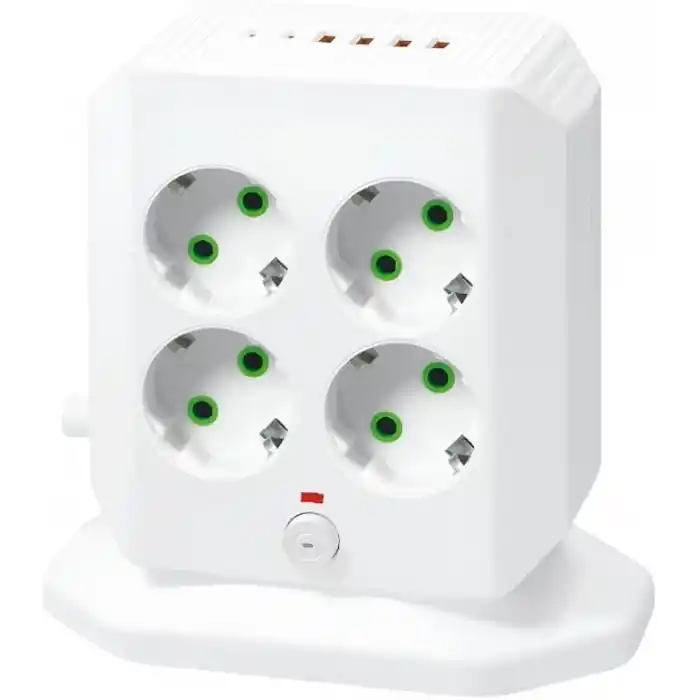 Hasuba Dik Priz Kulesi Vertical Smart Power Socket - Akım Korumalı, 2500W Çoklu Priz Çoklayıcı, 8 EU Priz Girişi ve 4 USB ve 2 Type-C Portlu, 2M Kablo, Aşırı Yük Korumalı Grup Priz 332
