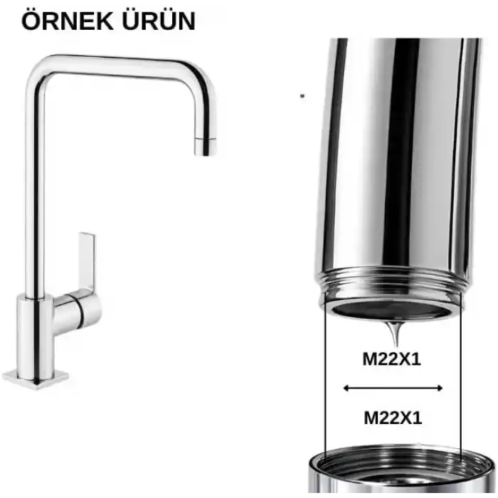 Wİlhan Pro Metal Perlatör Musluk Ucu, F22-1, 360° Döner, Dişi İç Dişli, Uzatmalı, Krom