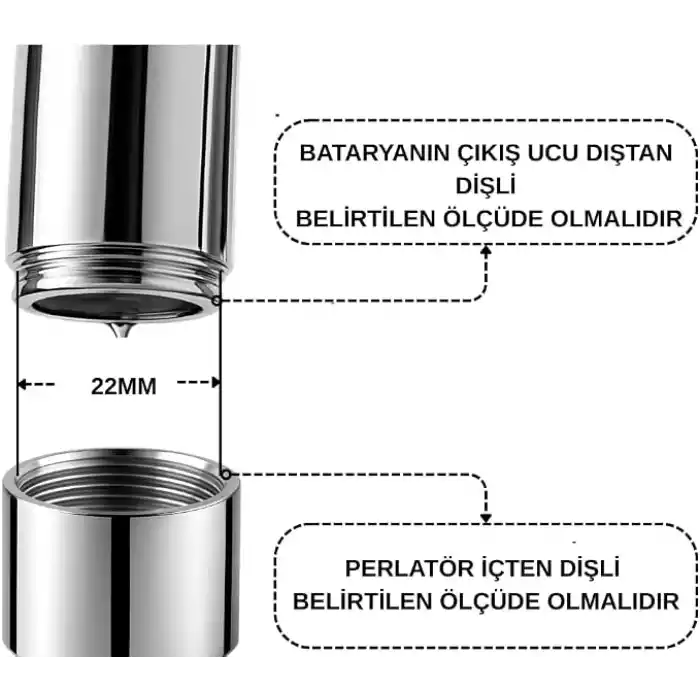 Wİlhan Pro Metal Perlatör Musluk Ucu, F22-1, 360° Döner, Dişi İç Dişli, Uzatmalı, Krom