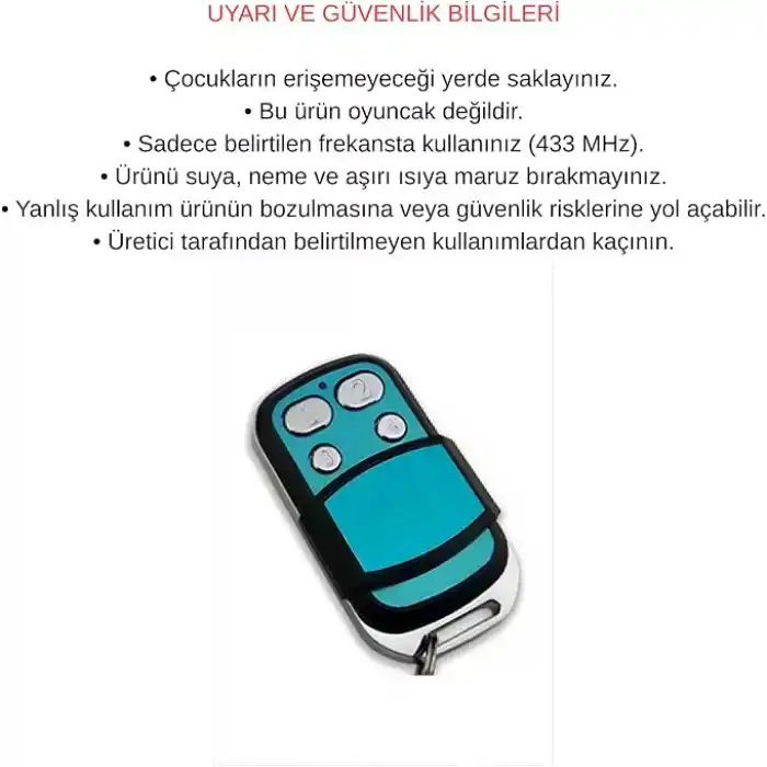 433 MHz Uzaktan Kumanda - AKILLI - KODLANABİLİR (Garaj - Kepenk - Bariyer - Alarm - Araç vs.)