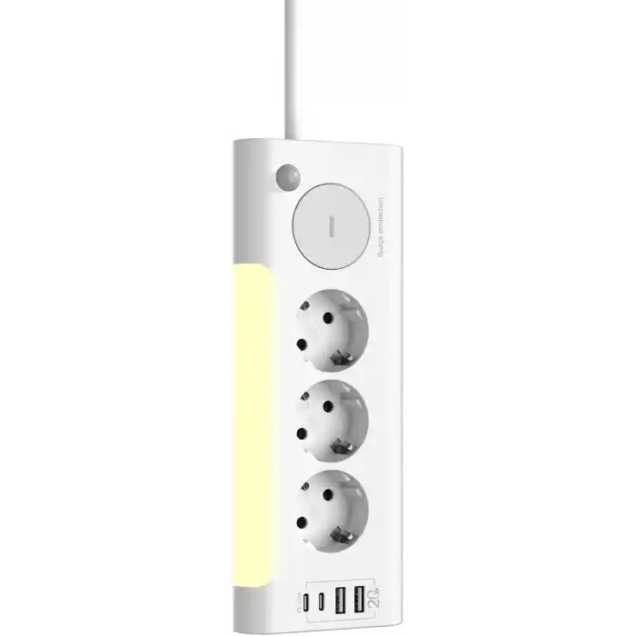 S-link PRZ06 3 Soketli 2 USB 2 TYPE-C PD20 2M 306 Joule Tam Bakır Kablolu Beyaz Akım Korumalı Priz
