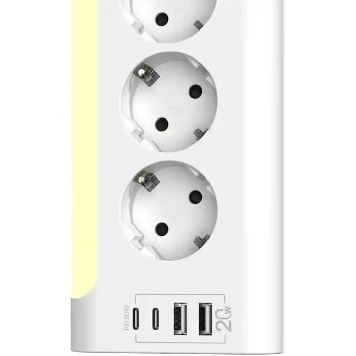 S-link PRZ06 3 Soketli 2 USB 2 TYPE-C PD20 2M 306 Joule Tam Bakır Kablolu Beyaz Akım Korumalı Priz