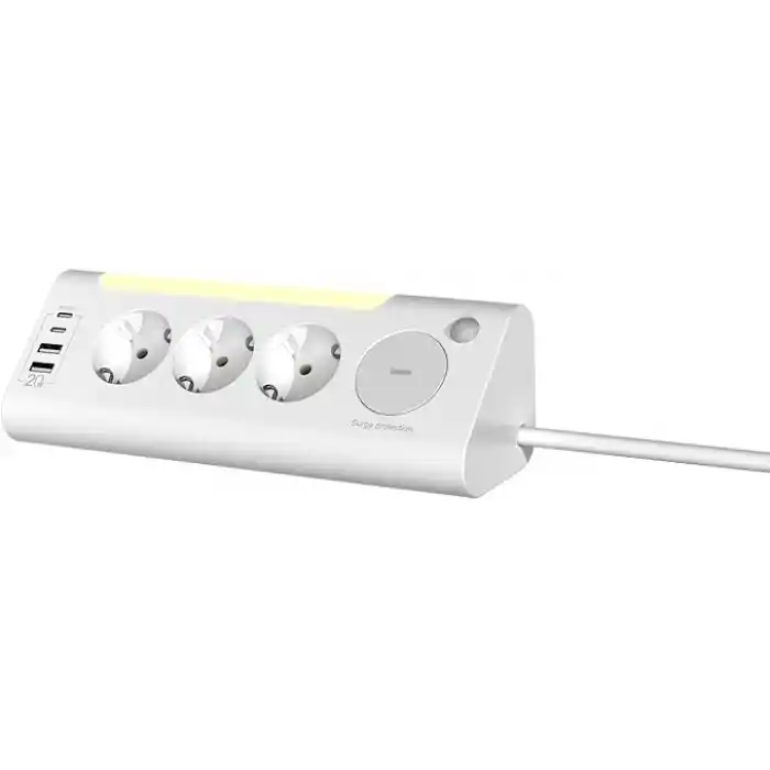 S-link PRZ06 3 Soketli 2 USB 2 TYPE-C PD20 2M 306 Joule Tam Bakır Kablolu Beyaz Akım Korumalı Priz