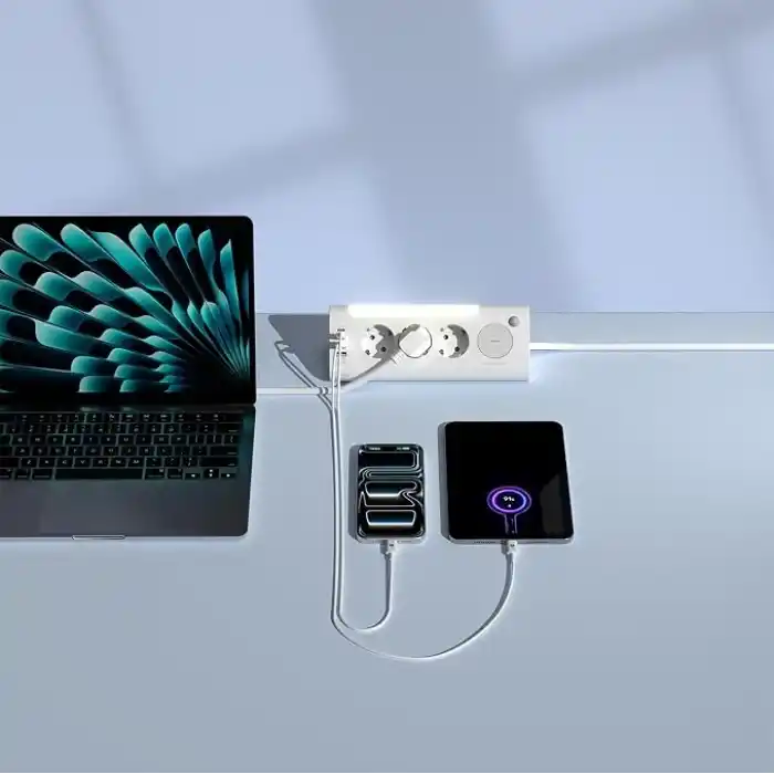 S-link PRZ06 3 Soketli 2 USB 2 TYPE-C PD20 2M 306 Joule Tam Bakır Kablolu Beyaz Akım Korumalı Priz