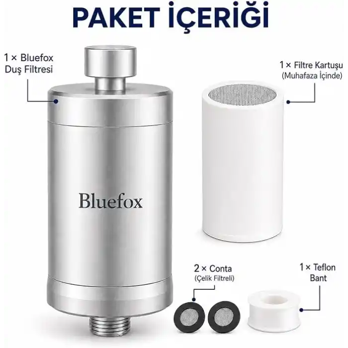 Bluefox Platinum Duş Filtresi, KDF 55 + Aktif Karbon + C Vitamini, Klor ve Ağır Metallerin Azaltılmasına Yardımcı, Saç ve Cilt Dostu, Evrensel 1/2 Uyumlu, Aletsiz Montaj