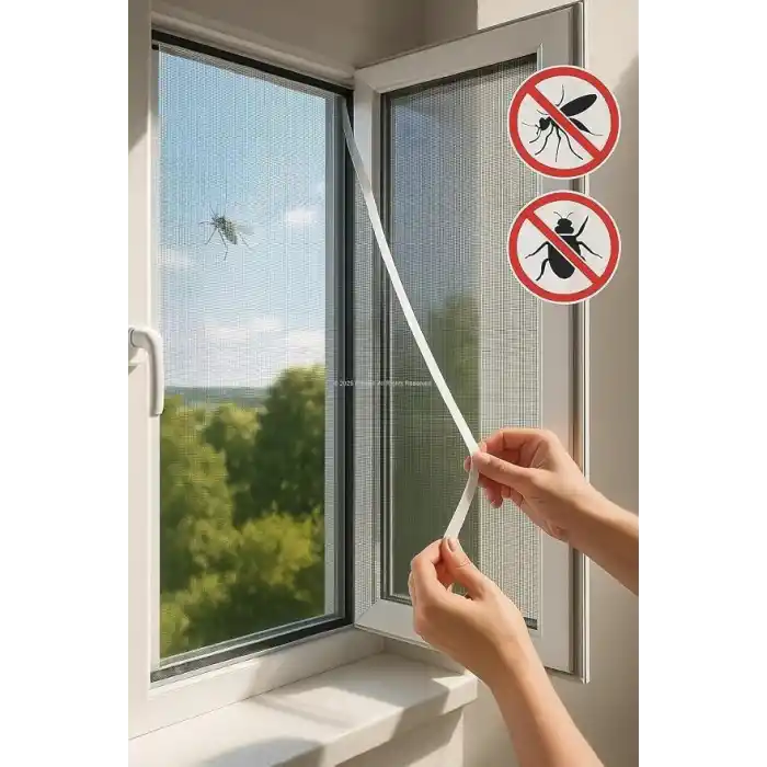Pratik Sineklik Hazır Tül Sineklik Tek Kanat 75 cm x 125 cm, Kapı ve Pencere Uyumlu Pimapen için Böcek Ve Sinek Engelleyici Tül, 4 metre Yapıştırma Bantlı