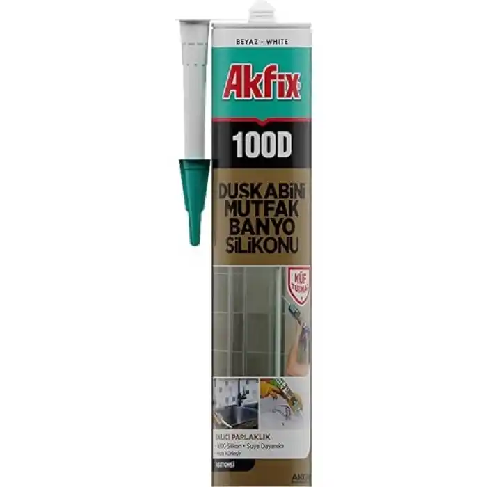 Akfix 100D Duşkabini, Mutfak ve Banyo Silikonu, Şeffaf,%100 Silikon, Hızlı Kuruyan, Küf Tutmaz, Su Geçirmez,Sararma Yapmaz