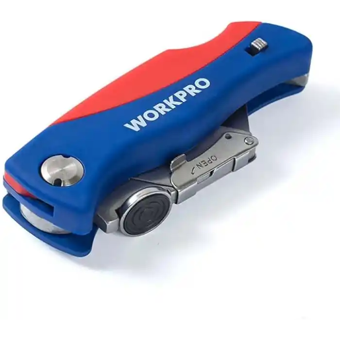WORKPRO WP211006 Ağır Hizmet Paslanmaz Çelik Gövde Katlanır Rötuş Maket Bıçağı + 6 Adet Yedek Bıçak