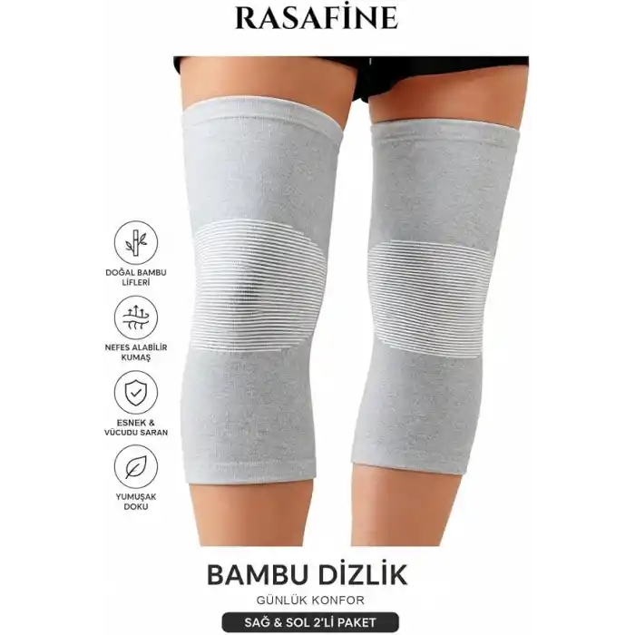 Bambu Sporcu Dizliği, 2li Paket (Sağ & Sol), 4 Yönlü Kompresyon, Nefes Alabilir Esnek Örgü Kumaş, Unisex Günlük ve Spor Dizliği, Gri, Standart Beden