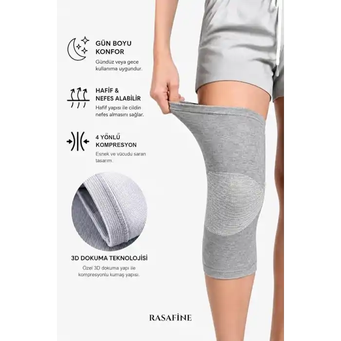 Bambu Sporcu Dizliği, 2li Paket (Sağ & Sol), 4 Yönlü Kompresyon, Nefes Alabilir Esnek Örgü Kumaş, Unisex Günlük ve Spor Dizliği, Gri, Standart Beden