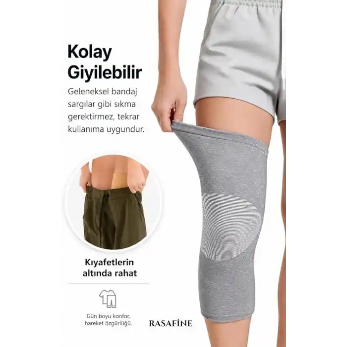 Bambu Sporcu Dizliği, 2li Paket (Sağ & Sol), 4 Yönlü Kompresyon, Nefes Alabilir Esnek Örgü Kumaş, Unisex Günlük ve Spor Dizliği, Gri, Standart Beden