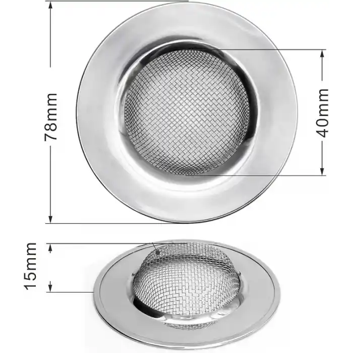 Gider süzgeci, duş süzgeci, lavabo süzgeci, duş gider süzgeci, saç süzgeci, lavabo, gider süzgeci, lavabo, gider süzgeci, duş, paslanmaz çelik, çap 7,8 cm, 2 adet